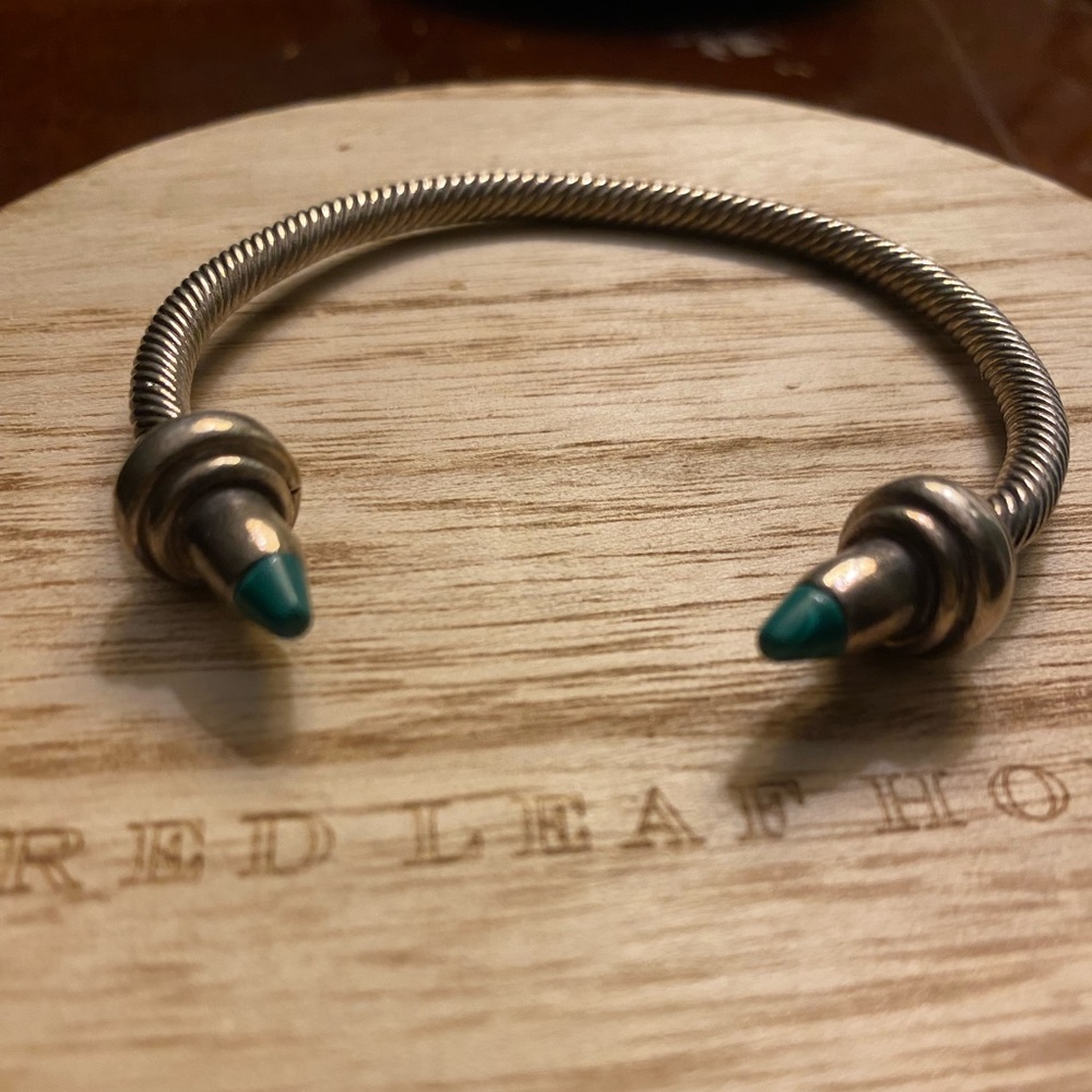 Silver Cable Bangle - Teal - image 1
